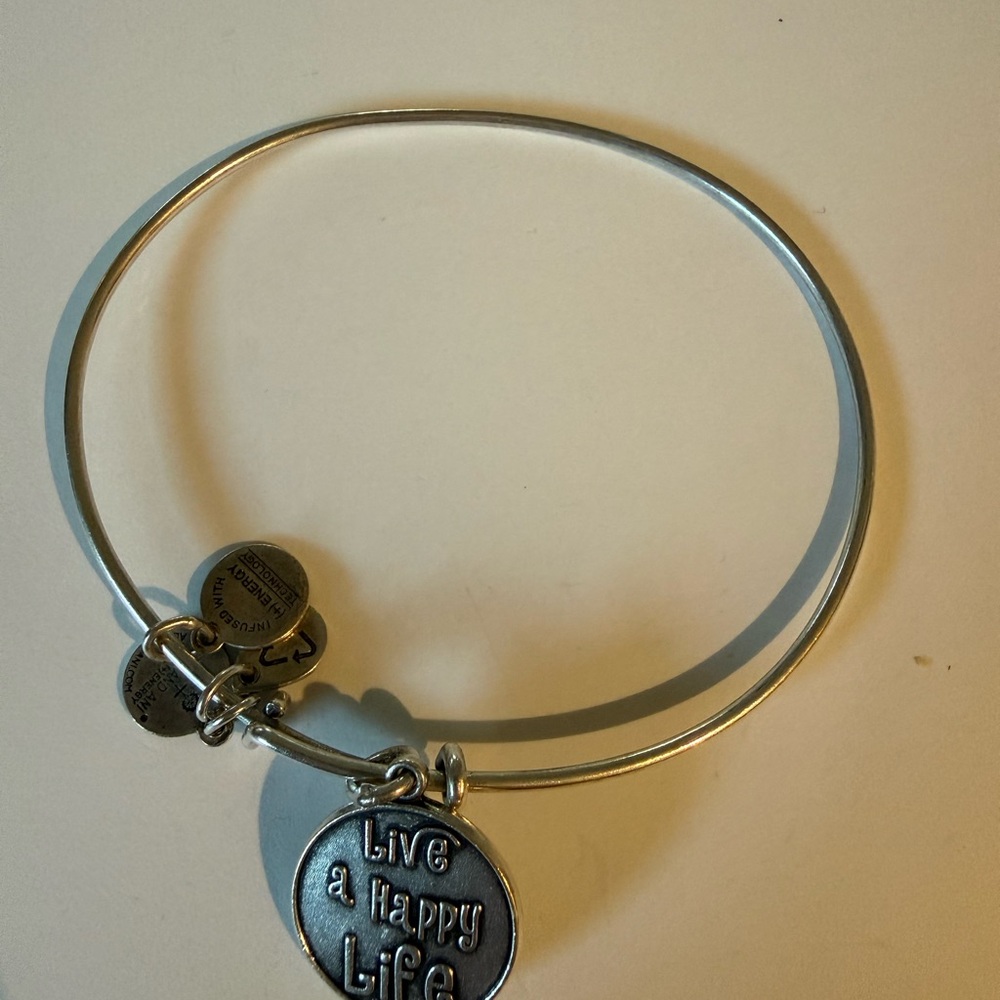 Alex & Ani Silver Charm Bangle Bracelet 'Live a Happy Life'